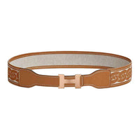 HERMES Rose Gold-Plated Leather Belts Unisex Brown/Beige/Gold Width: 2.4cm