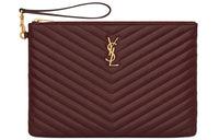SAINT LAURENT Leather Laptop Bag Clutch Women's Deep Red