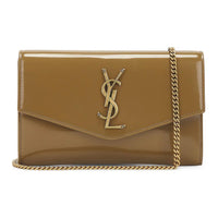 SAINT LAURENT Patent Leather Crossbody Bag, Shoulder Bag Women's Khaki