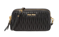 MIU MIU Matelassé Soft Sheep Leather Shoulder Bag Crossbody Bag Small Size Women's Black