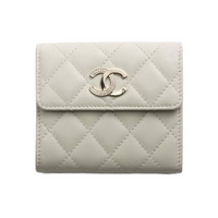 CHANEL Cow Leather Wallet Small Size Women's Gray