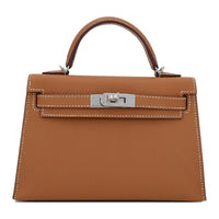 HERMES Mini Kelly 2nd Generation Epsom Leather Kelly Bag Handbags Mini Women's Gold Brown