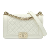 CHANEL Fish Paste Cow Leather Shoulder Bag Crossbody Bag Women's White