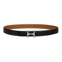 HERMES Palladium Plated Leather Belts Women's Black Brown Width 2.4cm