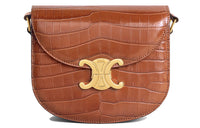 CELINE Besace Crocodile Leather Shoulder Bag Crossbody Bag Women's Brown