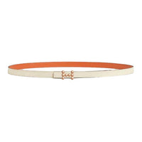 HERMES Calfskin Leather Belts Women's White Orange Width 1.3CM