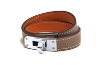 HERMES Calfskin Palladium-Plated Bracelets Women's Brown