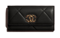CHANEL Leather Card Holder Wallet Women's Black