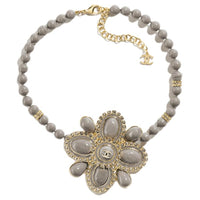 CHANEL Metal Resin Artificial Pearl Rhinestone Crystal Necklaces Unisex Gray
