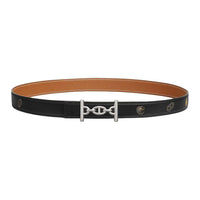 HERMES Palladium Leather Belts Women's Black Width 2.4CM