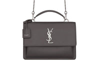 SAINT LAURENT SUNSET Smooth Leather Sunset Bag Portable Crossbody Bag Shoulder Bag Medium Size Women's Gray White