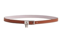 HERMES Iconic Hanging Lock Pin Buckle Leather Belts Women's Brown Width: 1.5cm
