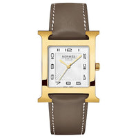 HERMES Wrist Watch Quartz Movement Cowhide Strap 34mm White Dial Women's Watch