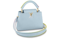 LOUIS VUITTON Capucines Cow Leather Handbag Shoulder Bag Women's Blue