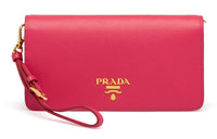 PRADA Leather Handbag Clutches Mini Women's Pink Peony