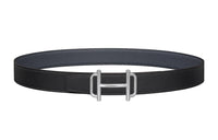 HERMES Cow Leather Leather Belts Women's Black/Dark Blue Width: 3.2cm
