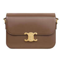 CELINE Calfskin Shoulder Bag Crossbody Bag Regular Women's Glazed Surface Brown
