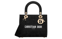 DIOR Embroidery Dior Bag Shoulder Bag Crossbody Bag Handbag Medium Size Women's Black