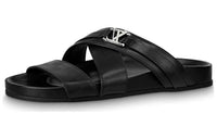 LOUIS VUITTON Mirabeau Abrasion-Resistant Slide Slippers Men's Black