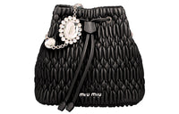MIU MIU Soft Sheep Leather Bucket Bags Shoulder Bags Women's Black