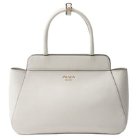 PRADA Leather Tote Bag Shopping Bag Handbag Medium Size Women's White