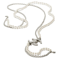 CHANEL Metal Artificial Pearl Rhinestone Necklaces Unisex Silver