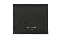 SAINT LAURENT Grained Leather Card Holder Wallet Men's Black