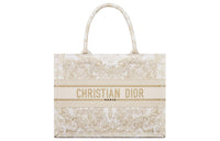 DIOR Embroidery Tote Bag, Shopping Bag, Handbag Medium Size Women's Gold & White