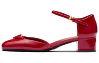 PRADA Chunky Heel High Heels 3.5cm Women's Cherry Red