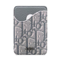 DIOR Oblique Printed Fabric Grain Embossed Cow Leather Card Holder Men's Dark Gray