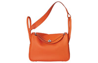 HERMES Lindy Taurillon Clemence Cow Leather Handbag Shoulder Bag Regular Women's 9J Feu Flame Orange
