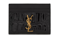 SAINT LAURENT CASSANDRE Crocodile Embossed Calfskin Card Clip Card Holder Women's Black
