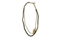 CHANEL Alloy Rhinestone Leather Necklaces Women's Gold