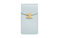 CELINE Shiny Cow Leather Vertical One Shoulder Crossbody Cell Phone Pouch Women's Soft Blue
