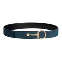 HERMES Brass Leather Belts Men's Black Blue Width 3.8CM