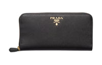 PRADA Cow Leather Wallet Tubas Women's Black & Light Pink