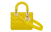 DIOR Lady Dior Sheepskin One Shoulder Handbags Small Size Women's Mustard Yellow