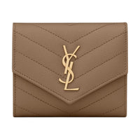 SAINT LAURENT CASSANDRE Calfskin Card Holder Wallet Women's Brown