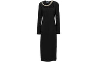 PRADA Long Sleeved Necklace-Embellished Cady Dress