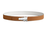 HERMES Horsehead Buckle Smooth Buckle Leather Belts Men's Brown/White Width: 3.2cm