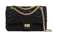 CHANEL 2.55 Twill Velvet Shoulder Bag Women's Black