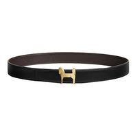 HERMES Calfskin Leather Belts Men's Black Width: 3.2CM