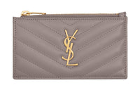 SAINT LAURENT CASSANDRE Cow Leather Card Holder Women's Gray