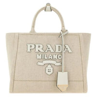 PRADA Linen Blend Tote Bag, Shopping Bag, Canvas Bag, Handbag Medium Size Women's Sand