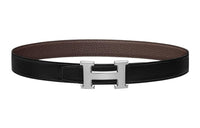 HERMES Togo Calfskin Double-Sided Leather Belt Leather Belts Women's Black/Chocolate Width: 3.2cm