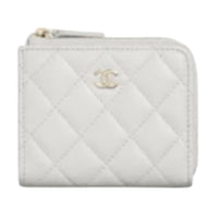 CHANEL Calfskin Wallet Women's Light Gray