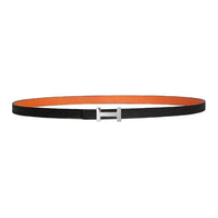 HERMES Palladium-Plated Leather Belts Unisex Black/Orange Width: 1.3cm