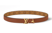 LOUIS VUITTON Logo Jacquard Smooth Buckle Leather Belts Women's Brown Width: 3cm