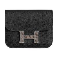 HERMES Constance Slim Epsom Calfskin With Niloticus Lizard Skin Wallet Regular Women's Black