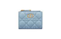 DIOR Caro Soft Cow Leather Wallet Women's Sky Blue With Gray Accents